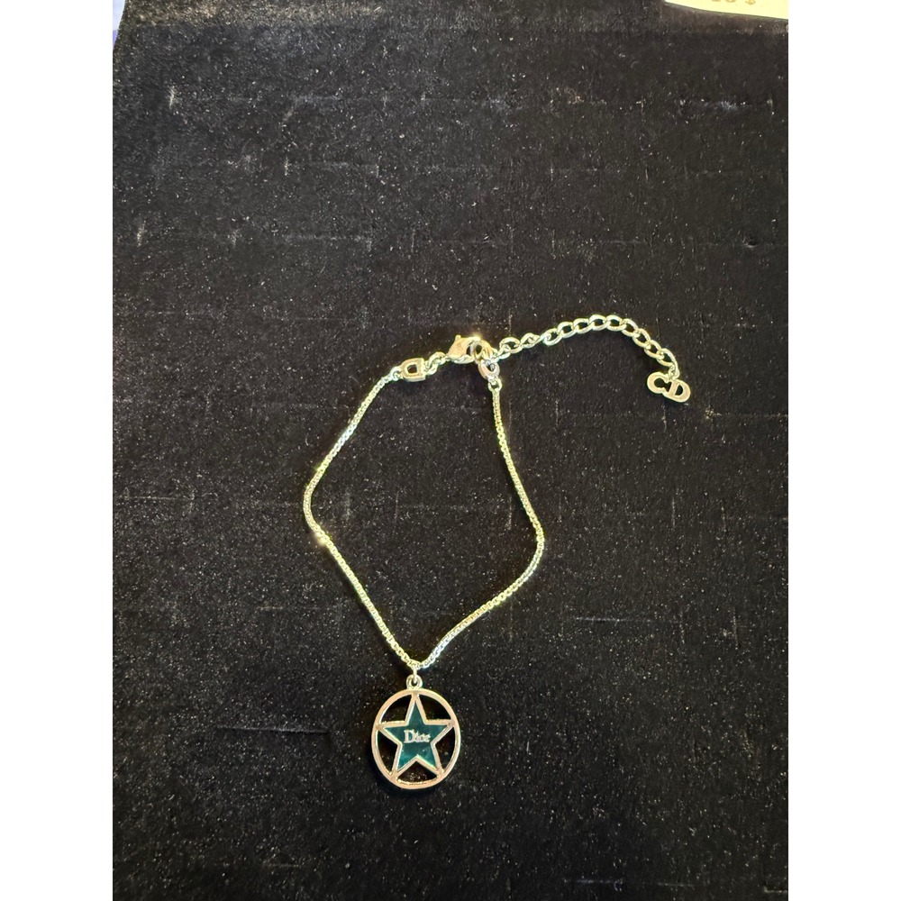 Christian Dior Vintage Gold Tone Teal Enamel Star Charm Bracelet CD Logo Pendant - Picture 2 of 4